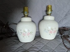 Pair of Vintage Pfaltzgraff Tea Rose Ginger Jar Ceramic Table Lamps -No Shades