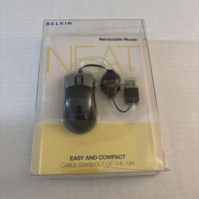 Belkin Mini Wired Travel Mouse Optical Scroll Retractable USB Cable Compact