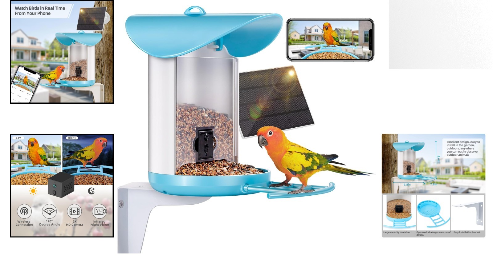 Smart Bird Feeder with 2K Live View Camera & AI Identify with Solar Panel