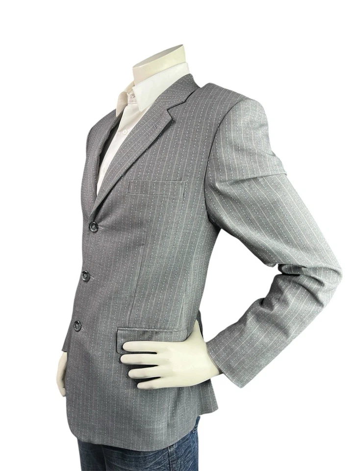 Blazer Giovanni Valentino Para Hombres 34R Solapa Muescas Gris Rayas Chaqueta Deportiva Foto 3 de 4