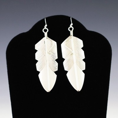 NATIVE AMERICAN NAVAJO STERLING SILVER FEATHER EARRINGS BY CHRIS CHARLEY