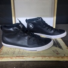 Size 11 Converse Chuck Taylor All Star Street Mid Men's Blk Leather Sneakers...