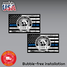 2x Thin Blue Line Code 4 Police Support Sticker Decal For Car Truck Window