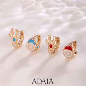 Authentic 18 k gold plated Christmas Santa & Reindeer Hinged Hoop Huggie Earrings