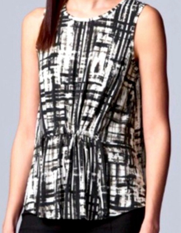 Simply Vera Wang Medium Black White Gray Geometric Sleeveless Tie-Tank Top NWT