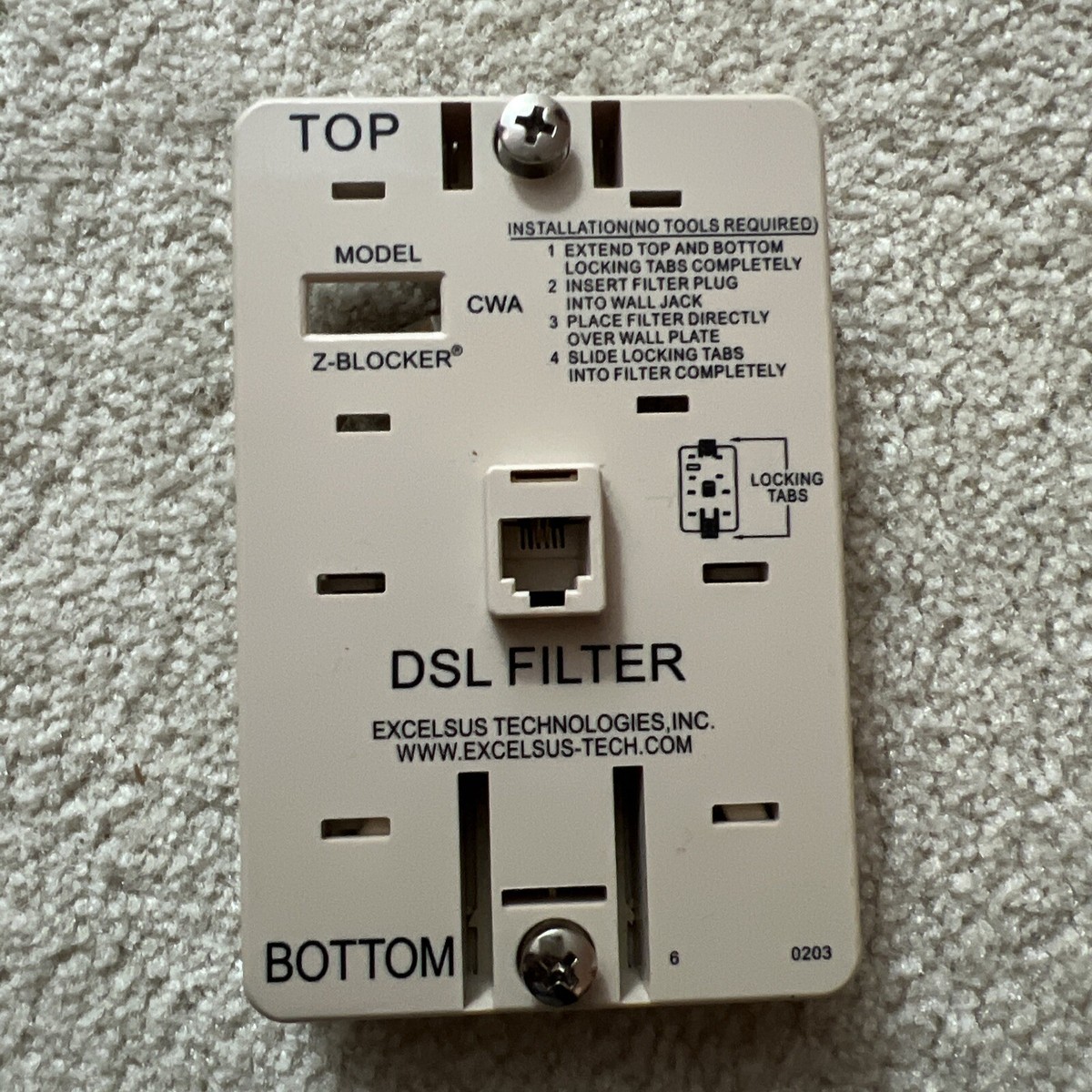 Wall-mount DSL filter; Excelsus Model Z-350CW