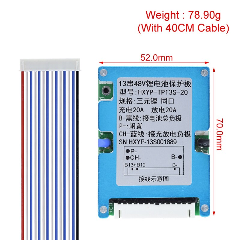 13S 48V 20A BMS Li-ion Battery Protection Board Common Port With