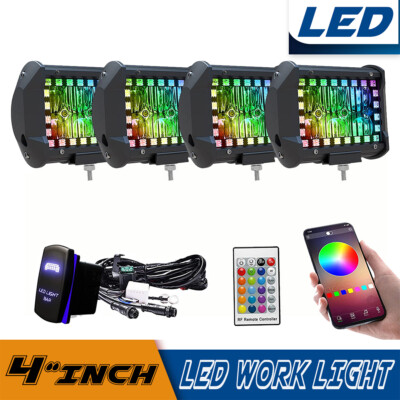 4inch 18W Led Pods RGB Work Lamp Color Chasing Kit Remote Control Strobe Fit ATV