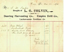 1901 L.G. COLVIN, DEER HARVESTING Co  EMPIRE DRILL CO - CRAIG  PA  BILLHEAD (B1)