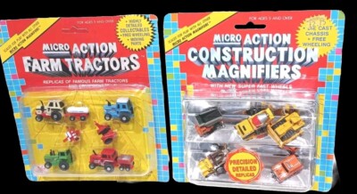 Vintage 80er Micro Action Farm Traktoren Ausrüstung & Baufahrzeuge Sets 