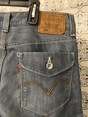 Levi’s 514 32 X 30 Slim Straight Men’s Jeans Unique Pocket Multi Color  Stitch