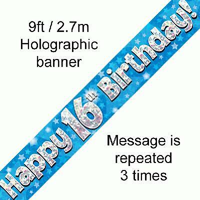 9ft Blue & Silver Holographic Foil Party Birthday Banners, Bunting & Balloons