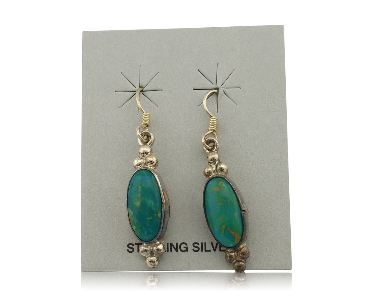Authentic Navajo Sterling Silver Turquoise Dangle Earrings - .925 Silver, Natural Stone, Handcrafted
