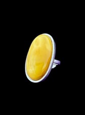 Serling Silver Natural Yellow Baltic Egg Yolk Butterscotch Amber Open Band Ring