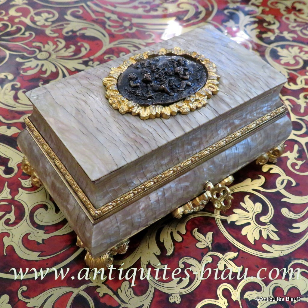 Antique Napoleon III Mother of Pearl Boulle Jewelry Box Excellent Condition  -image