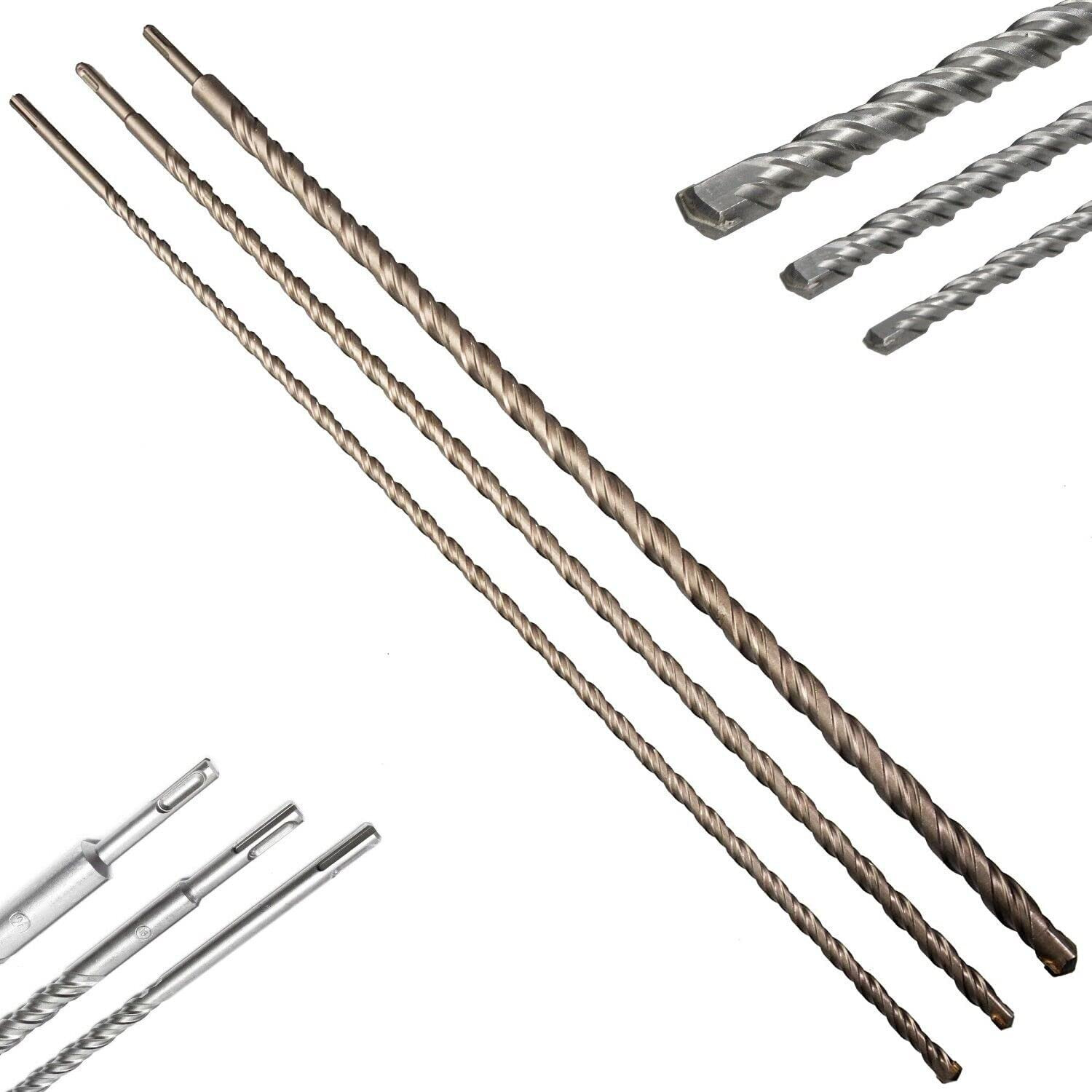 Set 3 Punte Giganti 100cm SDS Plus per Muro e Cemento Ø 12-16-24