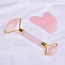 All Natural Rose Quartz Jade Facial Massage Roller set
