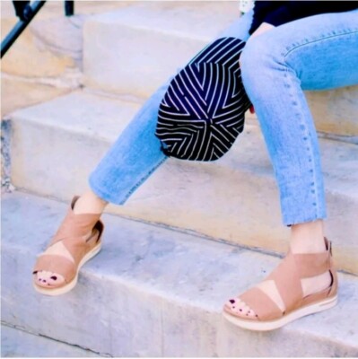 Eileen Fisher Sport Tumbled Leather Sneaker Sandals Honey Sz 10 US Molded Footed