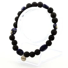 Sodalite Bracelet From Brazil + Lava Beads 8 Mm