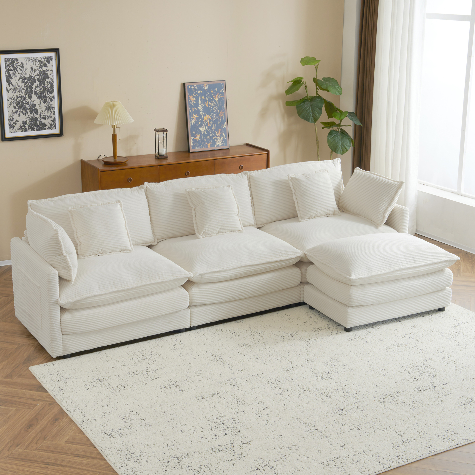 112.6 Inch Modern Modular L-Shaped Corduroy Upholstered Sectional Sofa Couch