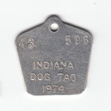 1974 KOCIUSKO COUNTY INDIANA DOG TAX LICENSE TAG #43  596