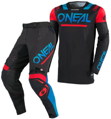 NEU ONEAL 2025 PRODIGY FIVE FOUR RACE KIT ANZUG SCHWARZ BLAU MX MOTOCROSS BELÜFTET