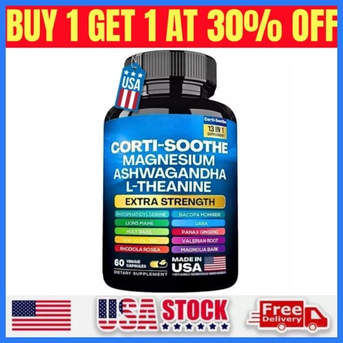 CORTI-SOOTHE Cortisol Magnesium Ashwagandha L-theanine - Relieve Stress - 60Caps