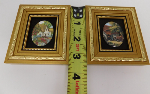 Vitreous Enameling on Copper Pair Framed Cottage by PAT COLLINS Miniature LONDON - Picture 10 of 10