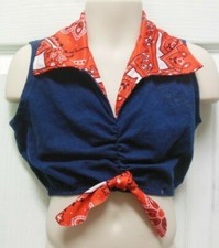 Smal CHILD COUNTRYWESTERN DANCE CLOGGING PinchFront Denim Look CropTop Bandana