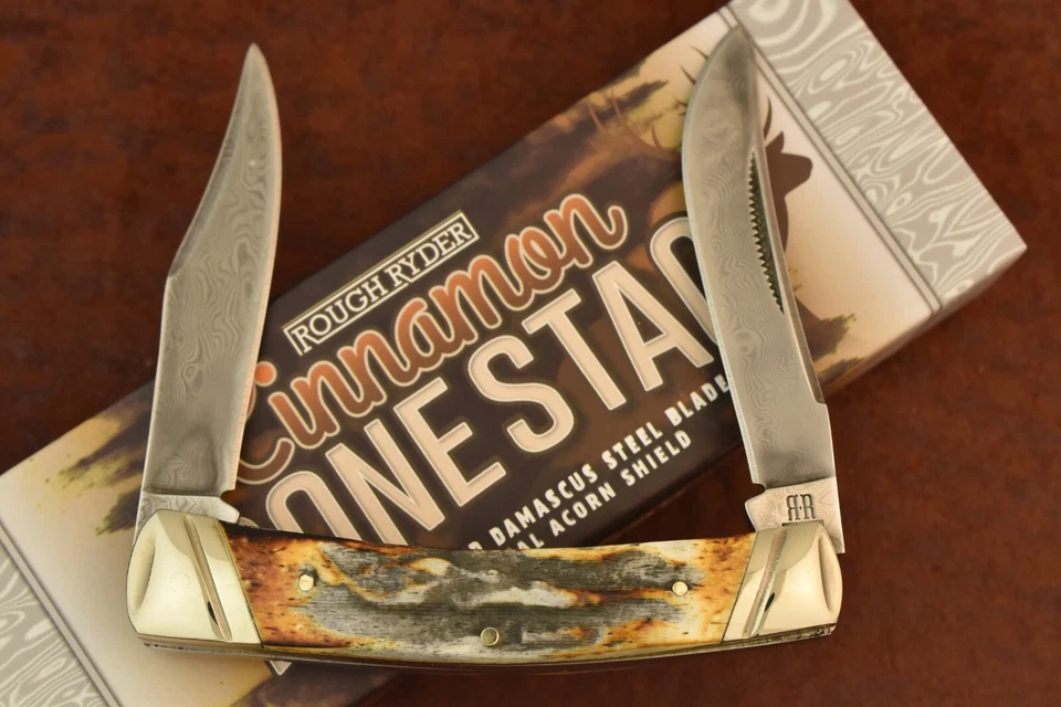 粗糙的 RIDER RYDER CINANAMON BONESTAG 骨头 MOOSE 刀大马士革钢 RR2157 — 第 3/4 张图片