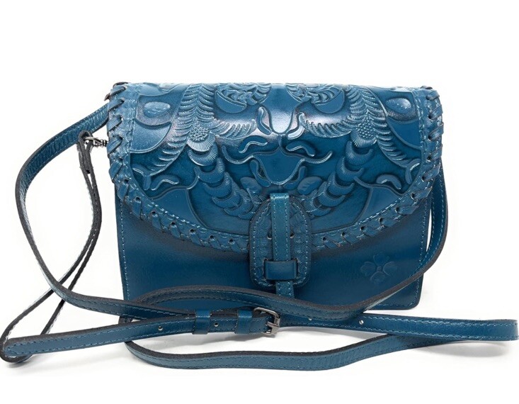 Patricia Nash Full Grain Leather Burnished Tooled Crossbody Bag