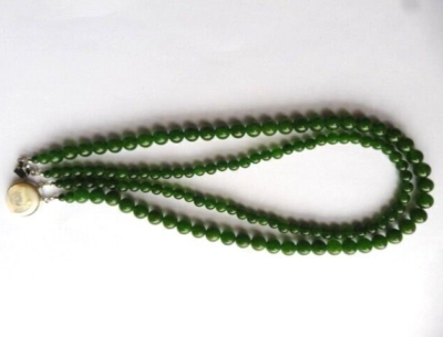 Collier En Jadéite Birmane Sur 2 Rangs – Perles 8 Et 6 Mm, Fermoir Camée – Neuf