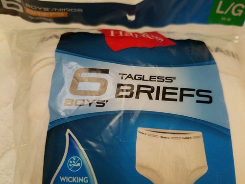 Hanes Boys Briefs Size L 14 16 White 6 Pack Tagless Wicking Cool Comfort - Picture 3 of 6