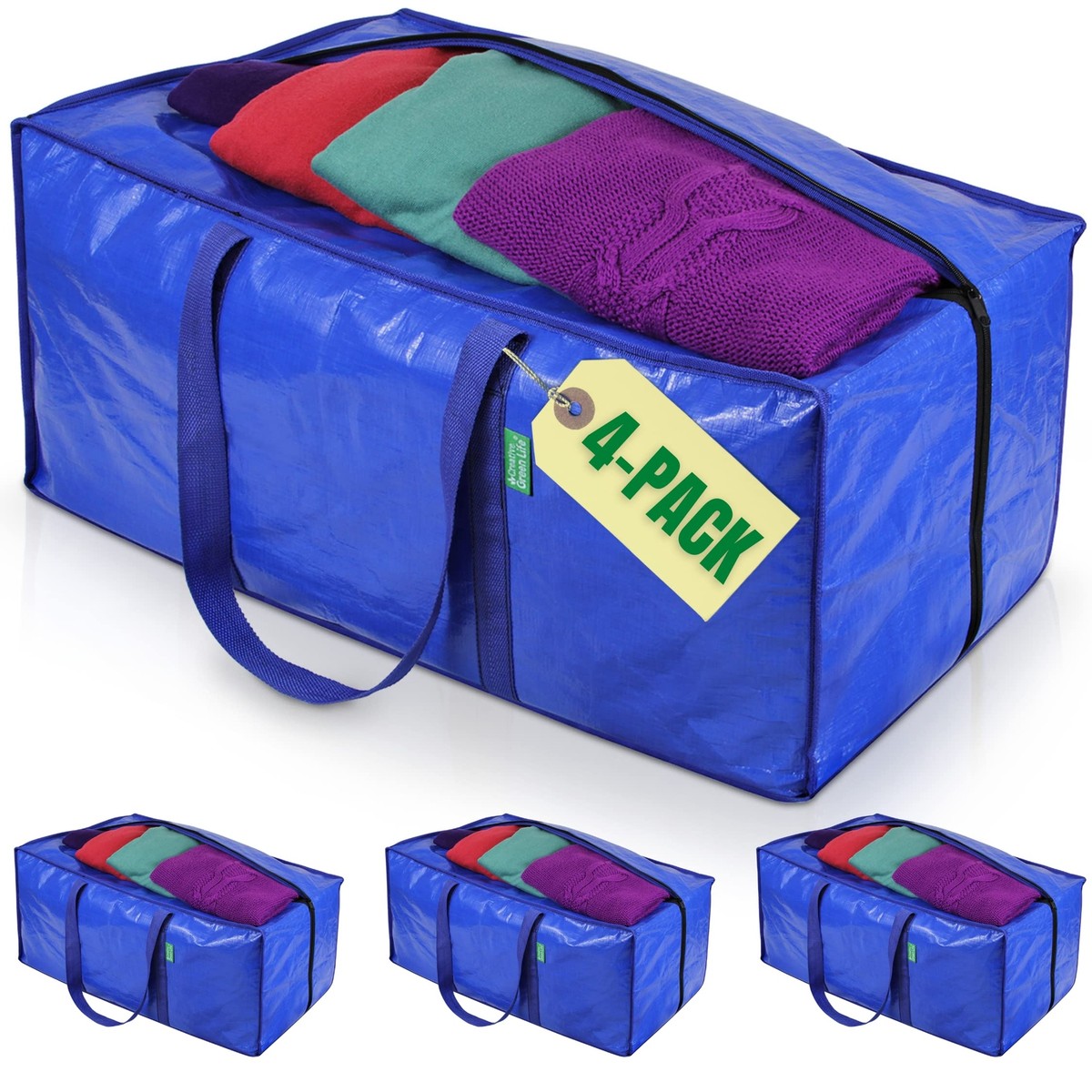 Jumbo Storage Bags for Clothes with Strong Handles Sturdy Zipper 4-Pack 