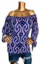 Nine West M Top NWT $89 Off Shoulder Geometric Print Lite Wg Blouse LongSl Shirt