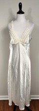 Oscar De La Renta Pink Label Nightgown L White Spaghetti Straps Long Ruffled