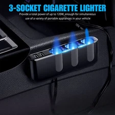 3 Way Car Cigarette Lighter Socket Splitter USB Fast Charger Power Adapter 12V