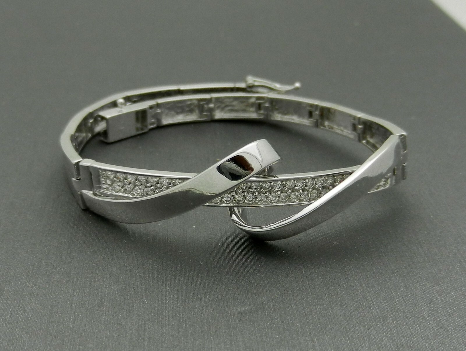 Solid 14k White Gold Open Bangle Cuff Bracelet Na… - image 9
