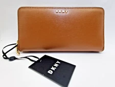 DKNY Bryant Caramel Zip Around Leather Wallet Purse