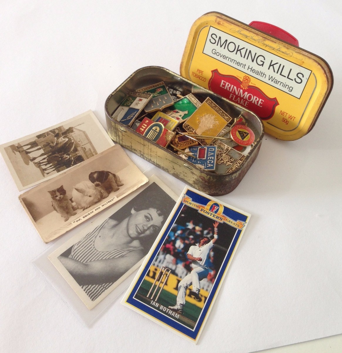 erinmore flake tobacco tin Erinmore Flake Tobacco Tin Cigarette Cards Soviet Russian Pin Badge Lot  (B52)