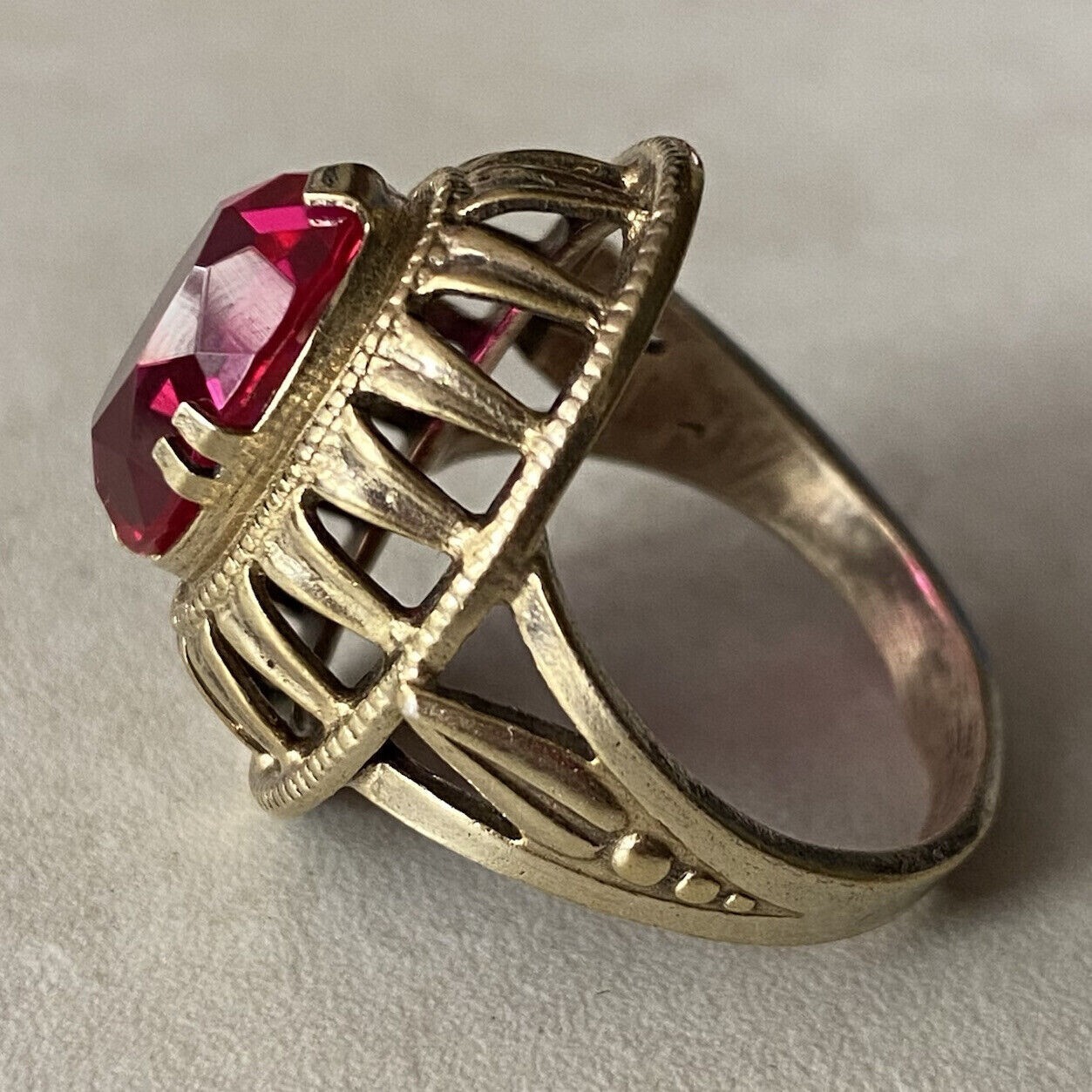 Vintage Soviet Era Silver 875 Gilt Ring Ruby - image 2
