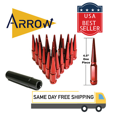 20x 4.5'' Tall Red 1/2-20 Spike Lug Nuts and Key Fit Buick Chevy Cadillac