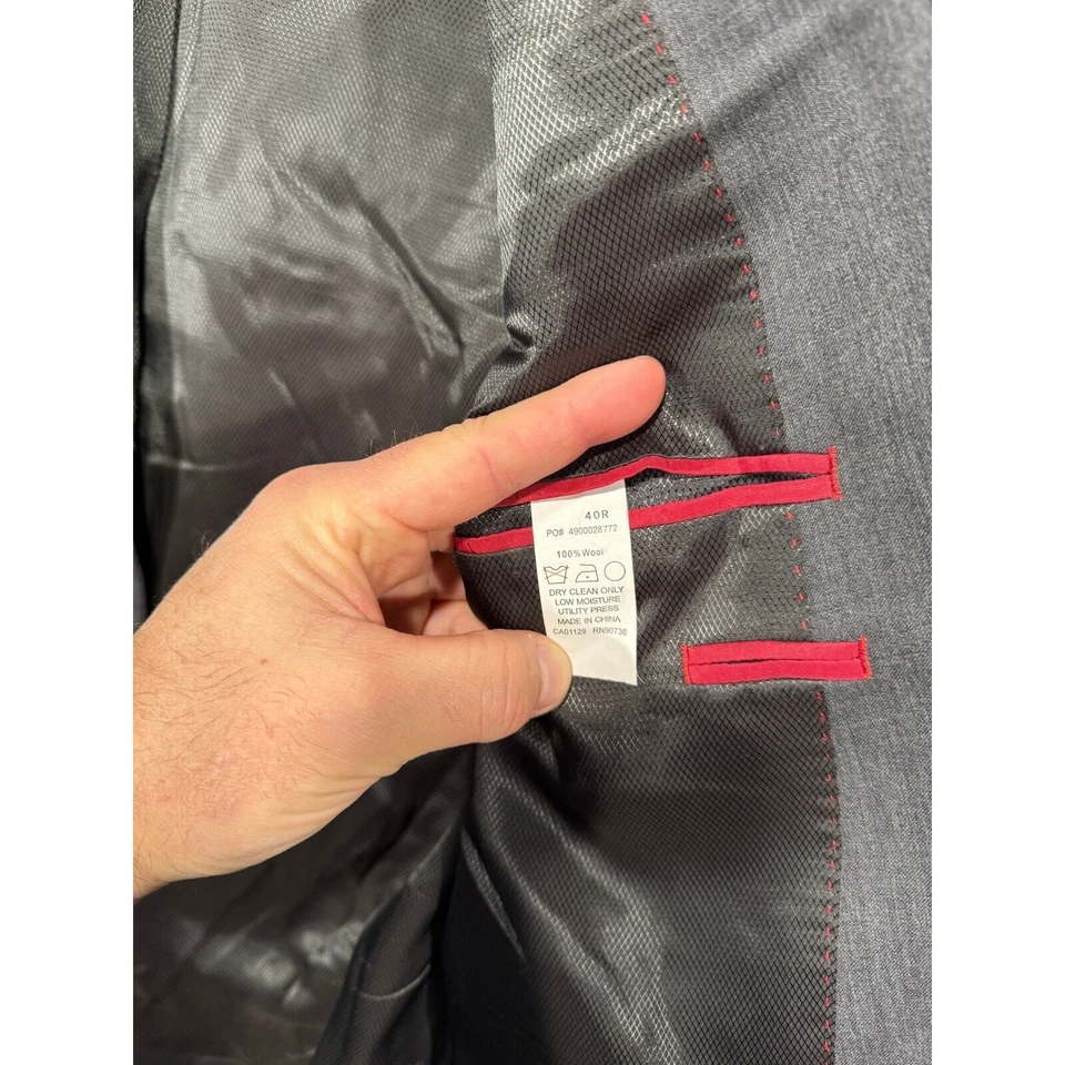 Blazer Abrigo Deportivo Alfani Rojo Lana Dos Botones Gris Calce Moderno Para Hombre 40R Foto 3 de 4