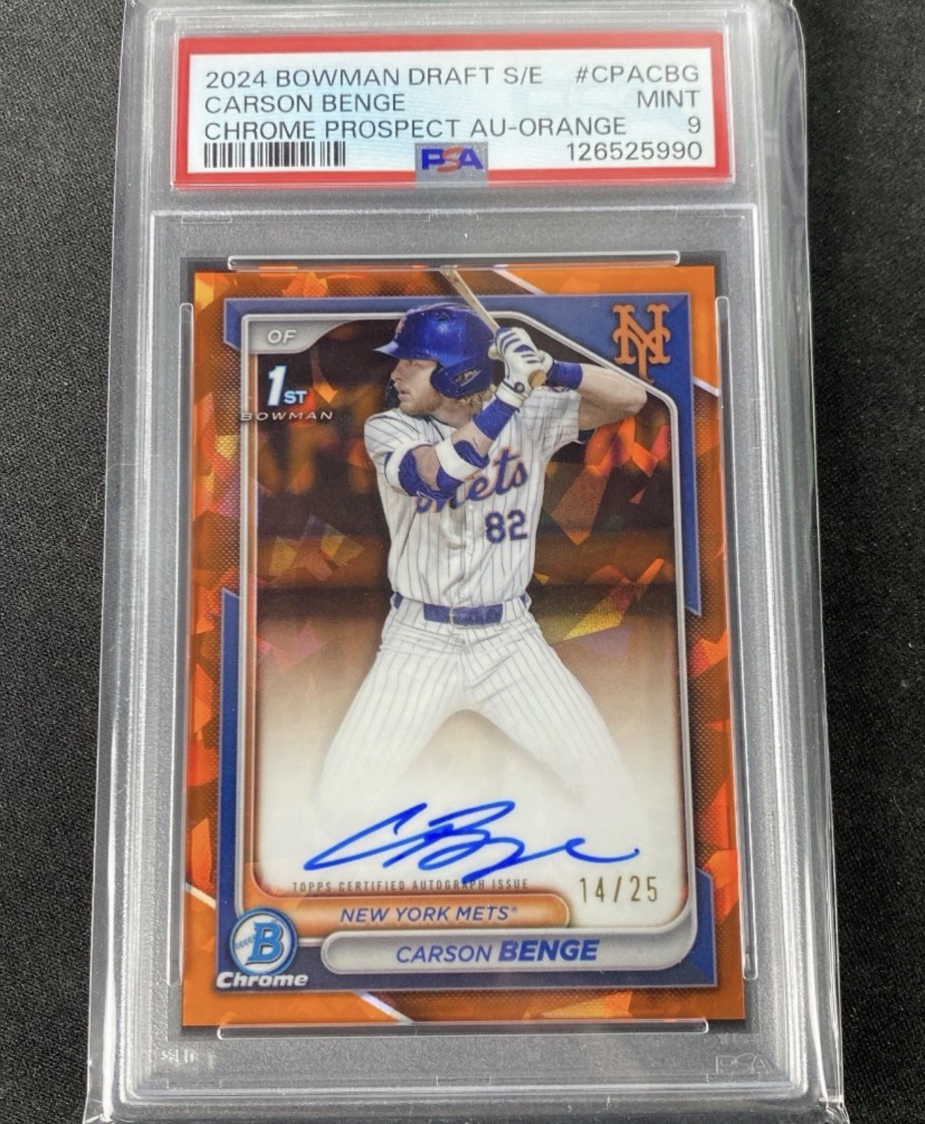 2024 Bowman Carson Benge Orange Chrome Draft Sapphire Autographs /25 Color Match