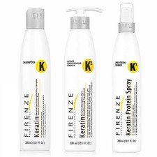 Juego de 3 piezas de champú, acondicionador y spray proteico de queratina profesional Firenze