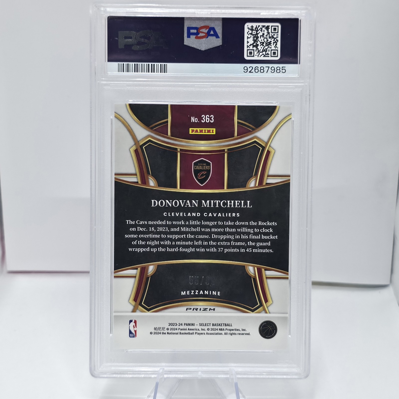 2023 Panini Select - Donovan Mitchell #363 Purple Cracked Ice 55/99 CAVS PSA 9 view 2