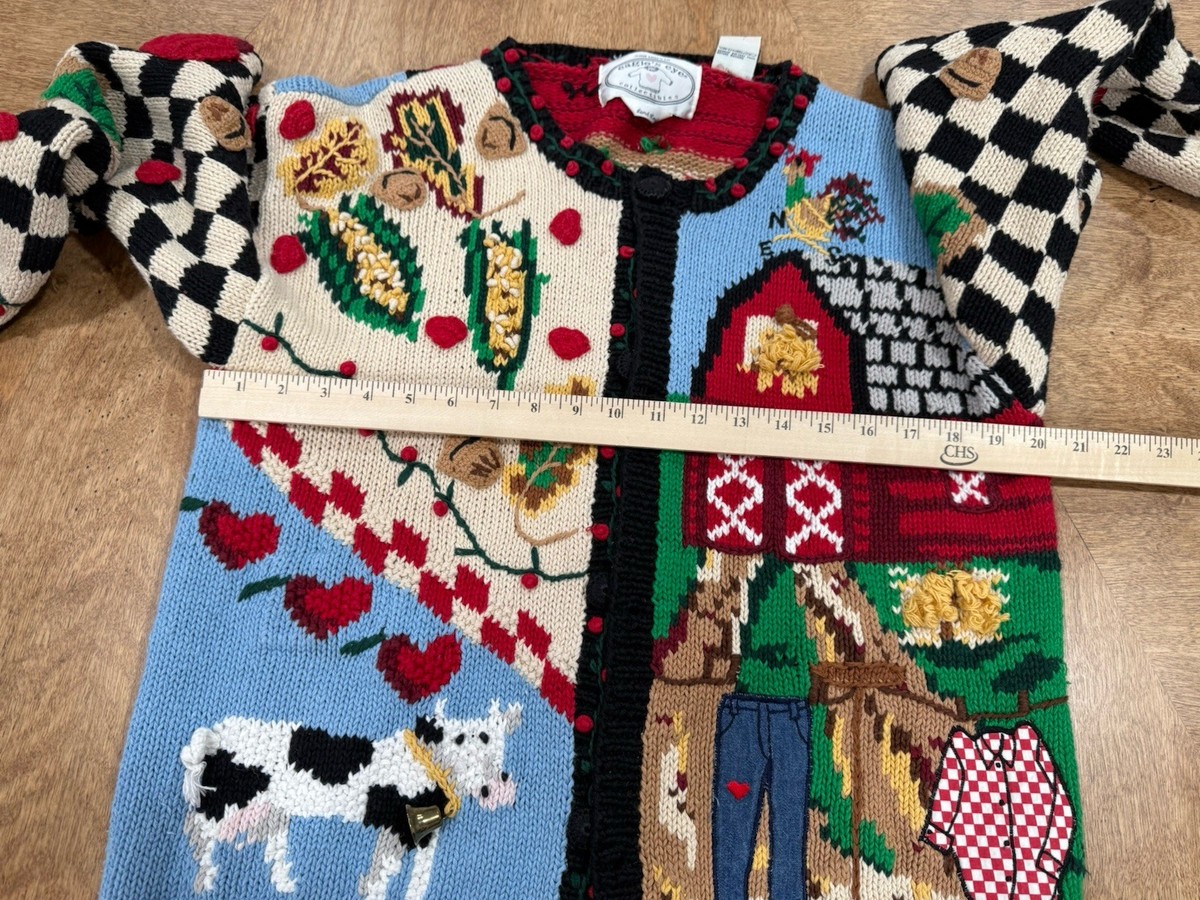 VTG The Eagle's Eye Women's 90s Cow Check Cardigan Sweater Sz M | eBay