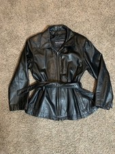 Vintage Wilsons Black Leather Jacket Belted Womens Large Full Zip