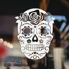 Sugar Skull Floral Roses Day Of Dead Vinyl Decal Car Sticker