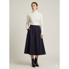 60's Vintage Skirt Womens Blue Wool Pleated Academia Minimalist Pockets Sz-S/M